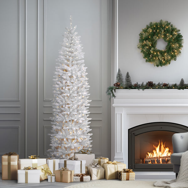 National Tree Company 7.5 Ft. Pre-Lit Kingswood Fir White Pencil Tree With Clear Lights