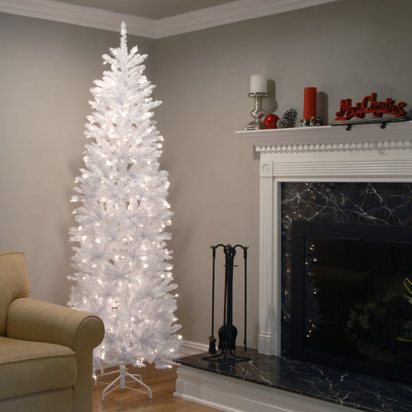 National Tree Company 7.5 Ft. Pre-Lit Kingswood Fir White Pencil Tree With Clear Lights