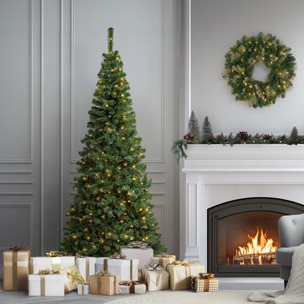 National Tree Company 7.5 Ft. Pre-Lit Linden Spruce Slim Tree With LED Lights