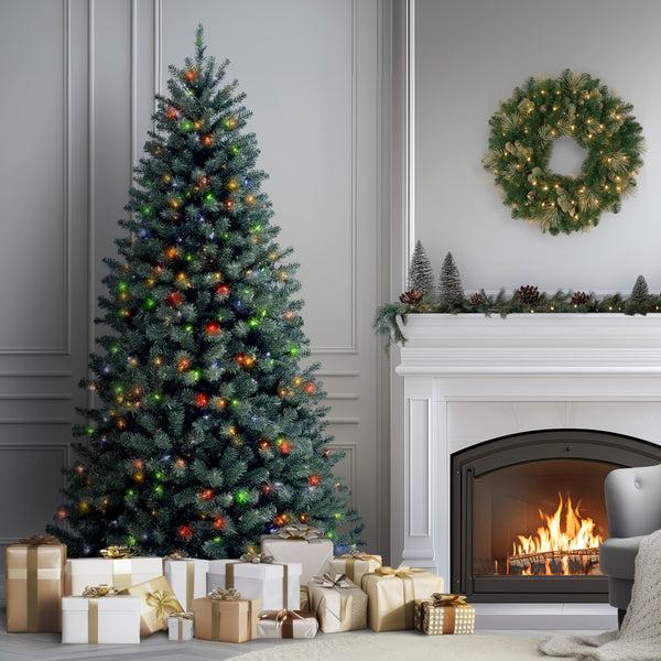 National Tree Company 7.5 Ft. Pre-Lit North Valley Spruce Blue Tree With Multicolor Lights