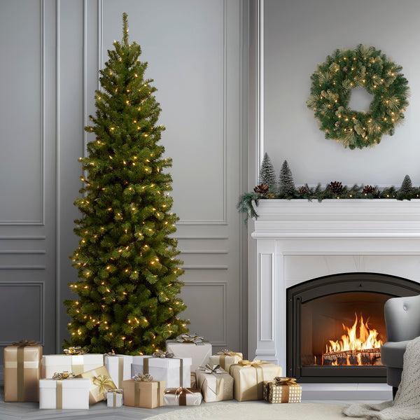 National Tree Company 7.5 Ft. Pre-Lit North Valley Spruce Pencil Slim Tree With Clear Lights