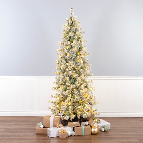 National Tree Company 7.5 Ft. Pre-Lit Snowy Bottle Brush Slim Tree With Clear Lights