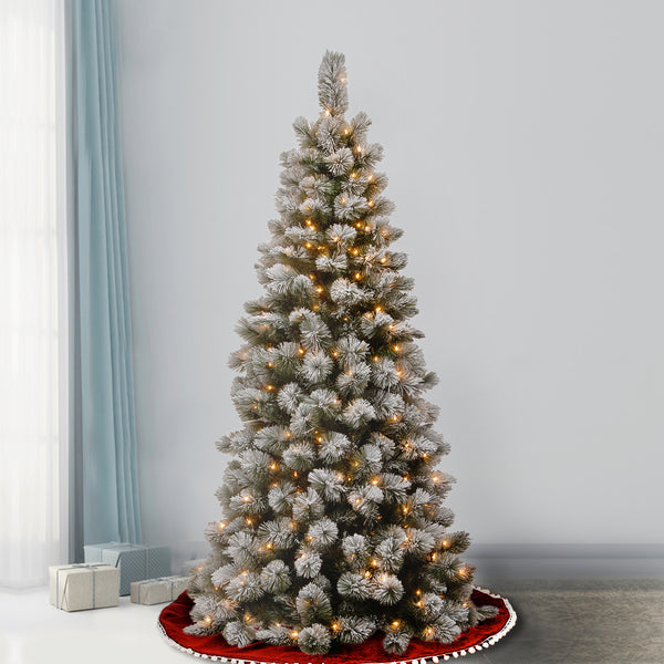 National Tree Company 7.5 Ft. Pre-Lit Snowy Bristle Pine Slim Tree With Clear Lights