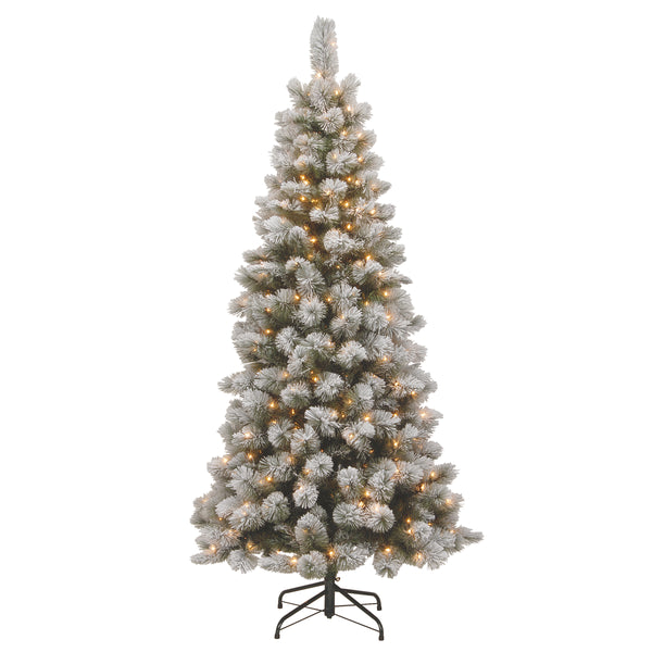 national tree company 7.5 ft. Pre-Lit Snowy Bristle Pine Slim Tree with Clear Lights