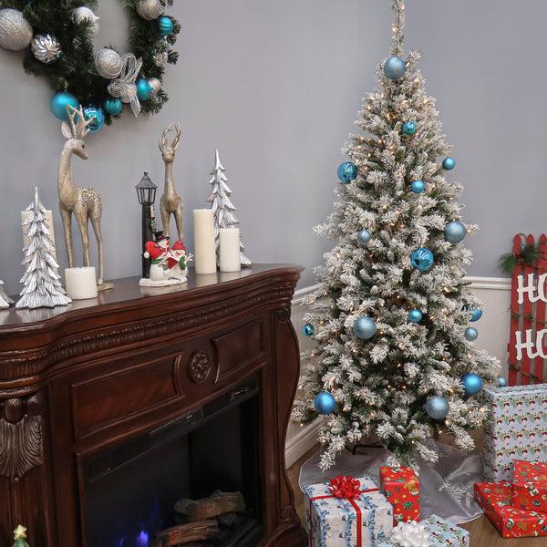 National Tree Company 7.5 Ft. Pre-Lit Snowy Mountain Pine Slim Tree With Clear Lights