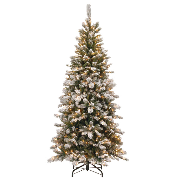 national tree company 7.5 ft. Pre-Lit Snowy Mountain Pine Slim Tree with Clear Lights