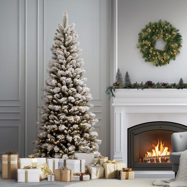 National Tree Company 7.5 Ft. Pre-Lit Snowy Westwood Pine Slim Tree With Clear Lights