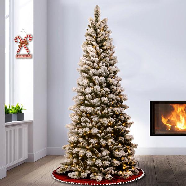 National Tree Company 7.5 Ft. Pre-Lit Snowy Westwood Pine Slim Tree With Clear Lights
