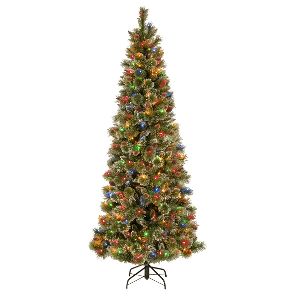 national tree company 7 ft. Pre-Lit Glistening Pine Pencil Slim Tree with Multicolor Lights