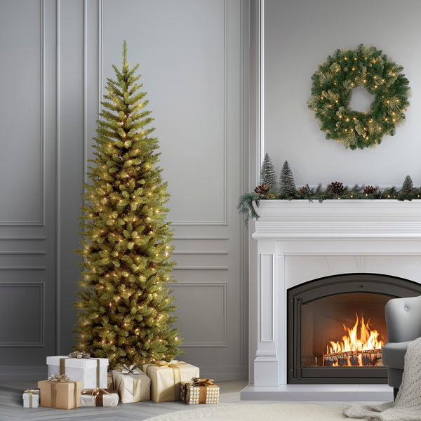National Tree Company 7 Ft. Pre-Lit Kingswood Fir Pencil Tree With Power Connect Dual Color LED Lights