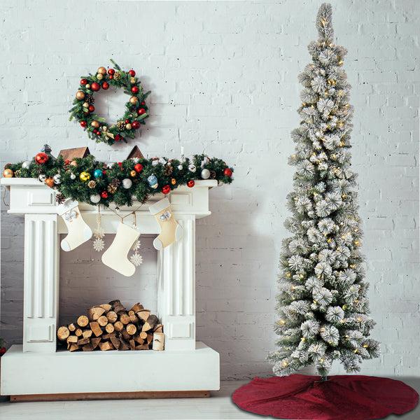 National Tree Company 7 Ft. Pre-Lit Snowy Methow Pencil Slim Tree With LED Lights