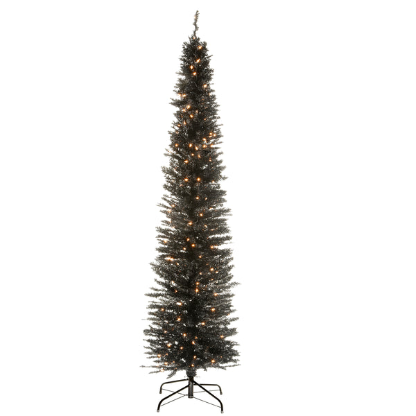 national tree company 7 ft. Pre-Lit Tinsel Collection Black Tree with Clear Lights