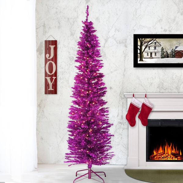 National Tree Company 7 Ft. Pre-Lit Tinsel Collection Pink Tree With Clear Lights