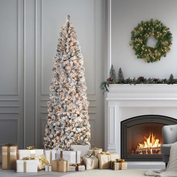 National Tree Company 9 Ft. Pre-Lit Acacia Flocked Slim Tree With Clear Lights