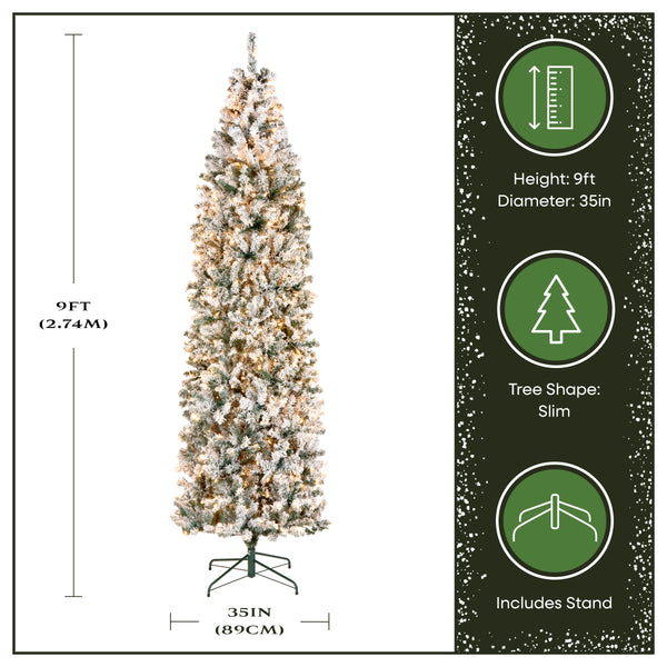 National Tree Company 9 Ft. Pre-Lit Acacia Flocked Slim Tree With Clear Lights