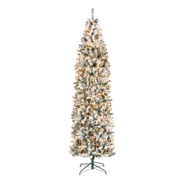 national tree company 9 ft. Pre-Lit Acacia Flocked Slim Tree with Clear Lights