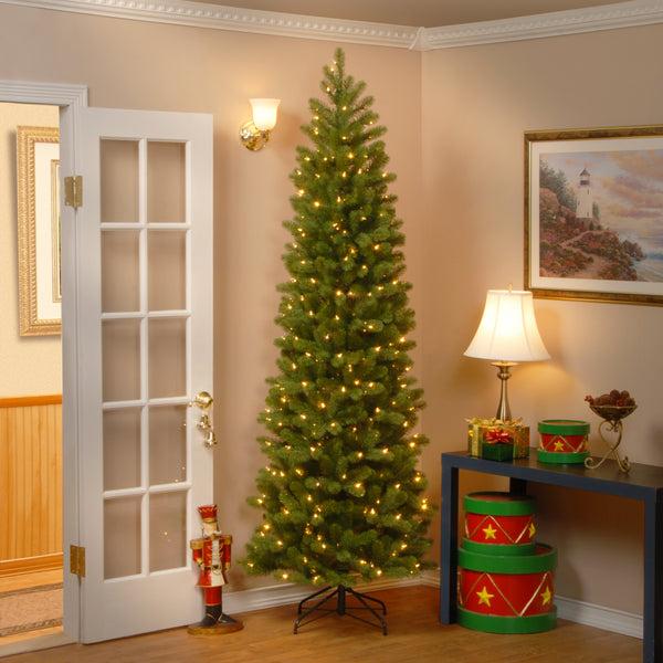 National Tree Company 9 Ft. Pre-Lit Downswept Douglas Fir Pencil Slim Tree With Dual Color LED Lights