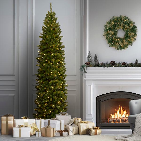 National Tree Company 9 Ft. Pre-Lit North Valley Spruce Pencil Slim Tree With Clear Lights