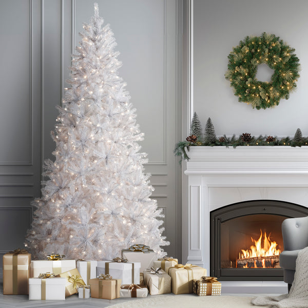 National Tree Company 9 Ft. Pre-Lit North Valley Spruce White Tree With Clear Lights