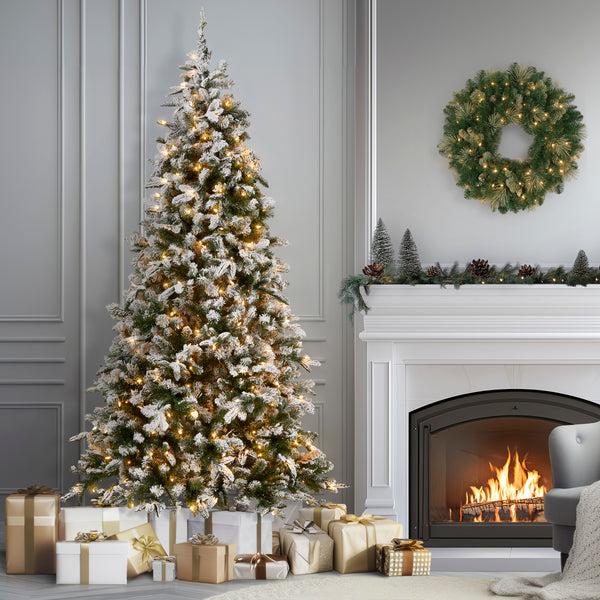 National Tree Company 9 Ft. Pre-Lit Snowy Everest Fir Medium Tree With Clear Lights
