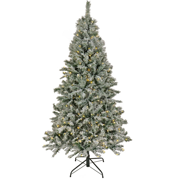 National Tree Company 9 Ft. Pre-Lit Snowy Harwich Hinged Tree With PowerConnect Warm White LED Lights