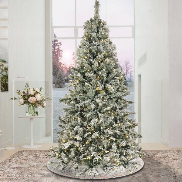 National Tree Company 9 Ft. Pre-Lit Snowy Harwich Hinged Tree With PowerConnect Warm White LED Lights