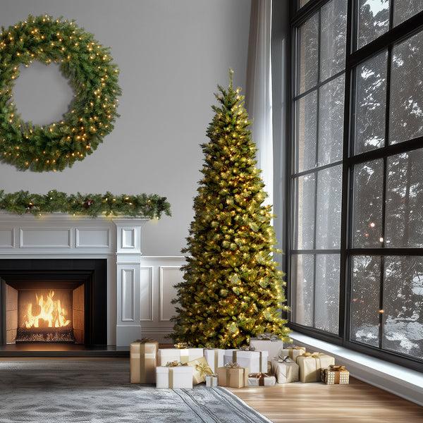 National Tree Company 9 Ft. Pre-Lit Tiffany Fir Slim Tree With Clear Lights - PVC Branch Tips