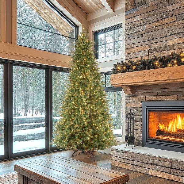 National Tree Company 9 Ft. Pre-Lit Tiffany Fir Slim Tree With Clear Lights - PE Branch Tips