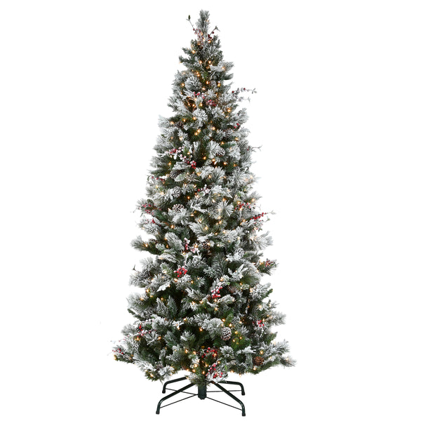 national tree company 9ft. Pre-Lit Snowy Bedford Pine Hinged Tree with PowerConnect Clear Lights