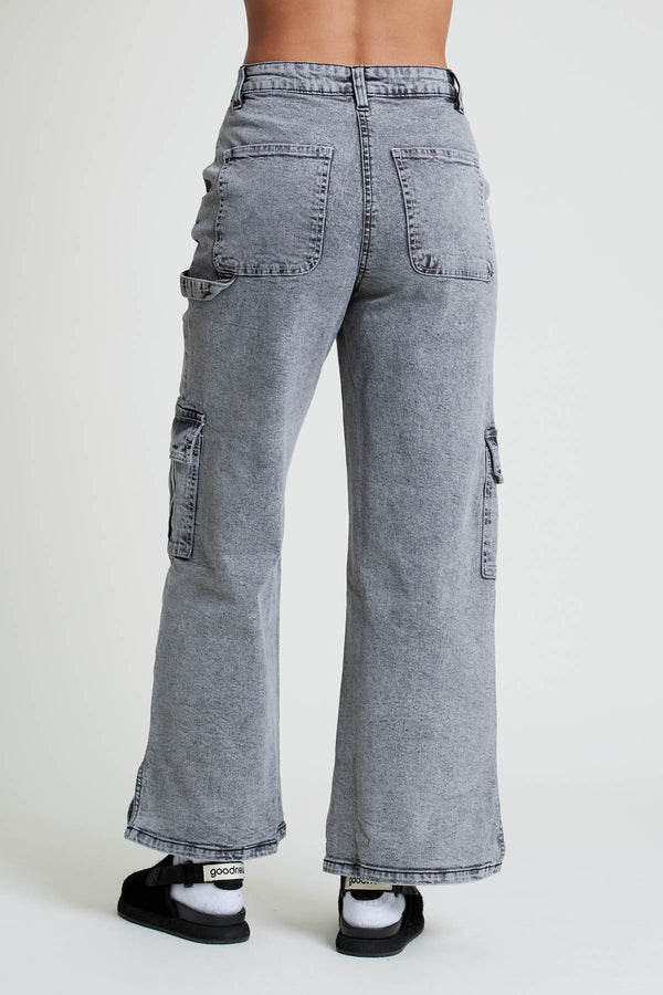 Native Youth ACIALA ACID WASH WIDE LEG JEANS WITH SEAMING DETAIL