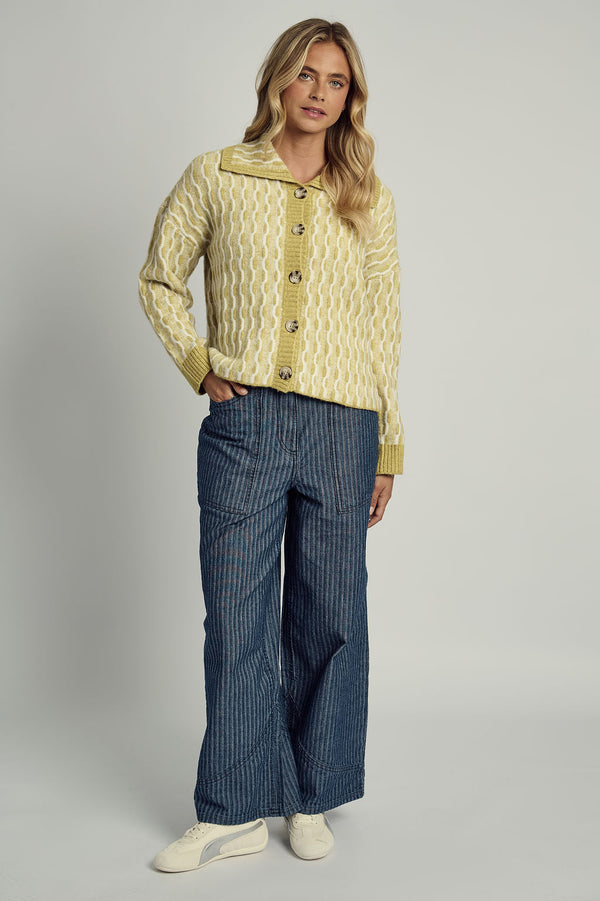 Native Youth AGATHA WIDE COLLAR CARDIGAN IN YELLOW JACQUARD