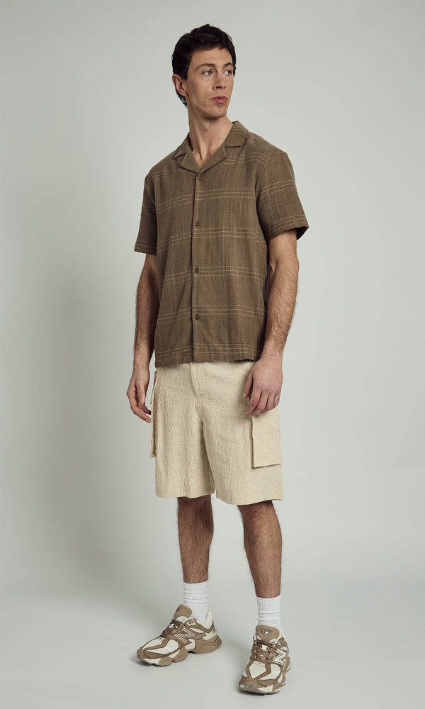 Native Youth ALBIE REGULAR REVERE COLLAR BURSHED CHECK SHIRT IN BROWN