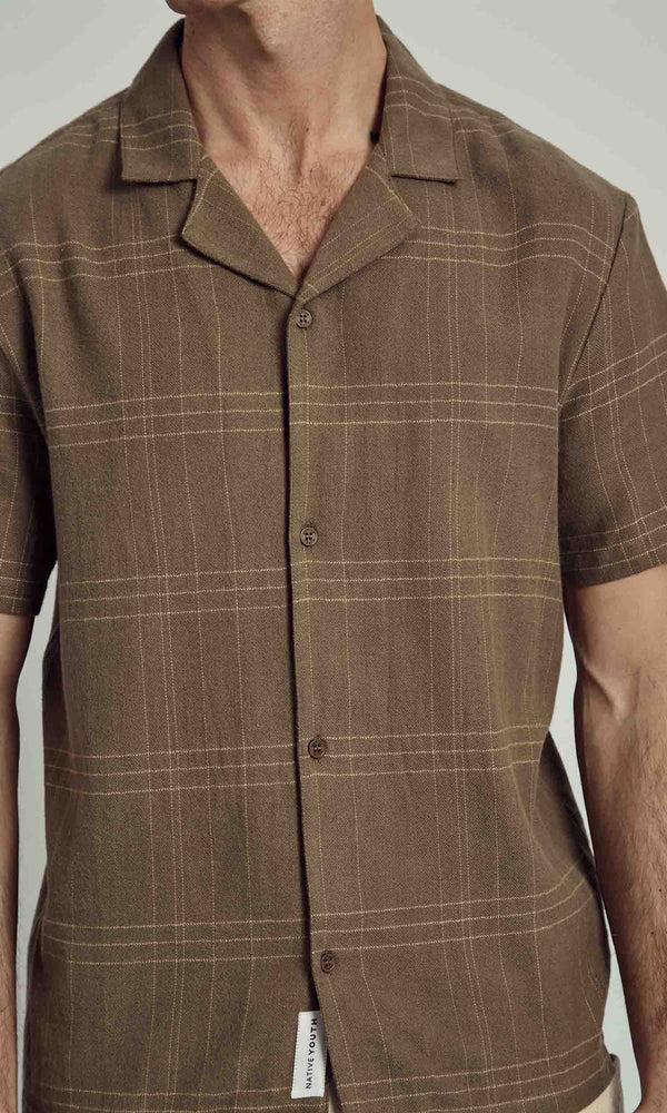 Native Youth ALBIE REGULAR REVERE COLLAR BURSHED CHECK SHIRT IN BROWN