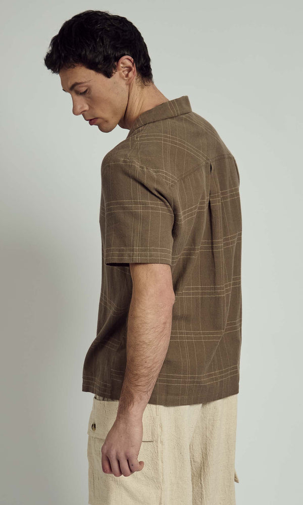 Native Youth ALBIE REGULAR REVERE COLLAR BURSHED CHECK SHIRT IN BROWN