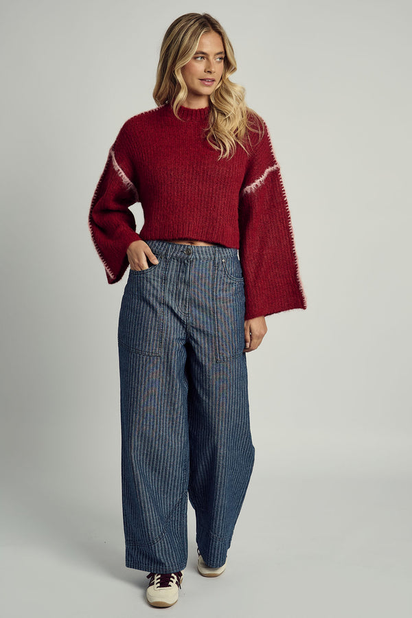 Native Youth ALEXIS JACQUARD STRIPE WIDE LEG JEAN IN BLUE