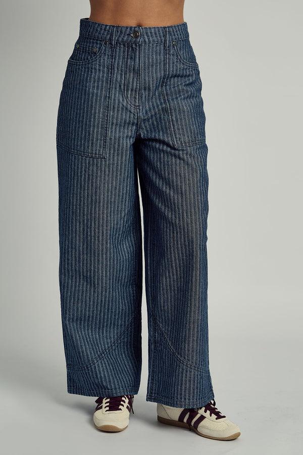 native youth ALEXIS JACQUARD STRIPE WIDE LEG JEAN IN BLUE