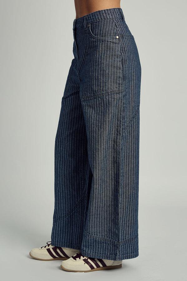 Native Youth ALEXIS JACQUARD STRIPE WIDE LEG JEAN IN BLUE