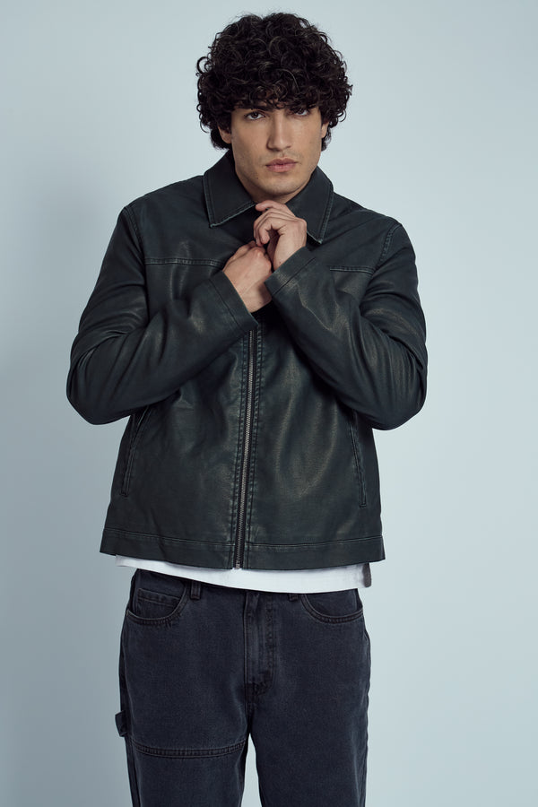 native youth ALMOS WASHED EFFECT VEGAN LEATHER JACKET