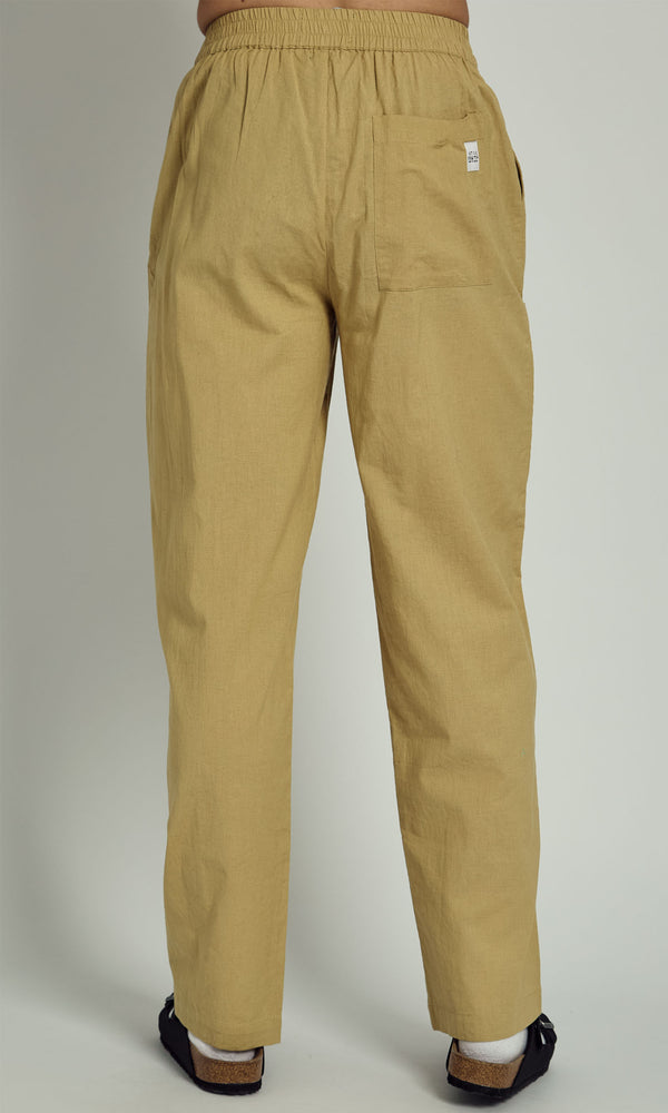 Native Youth AZIEL LINEN WIDE LEG TROUSERS IN WASHED KHAKI