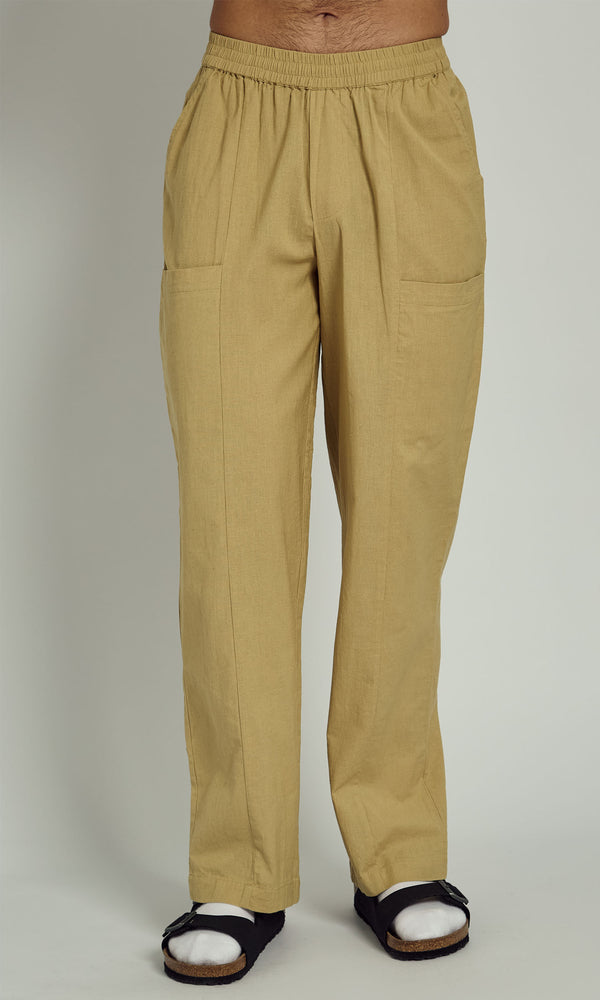 Native Youth AZIEL LINEN WIDE LEG TROUSERS IN WASHED KHAKI