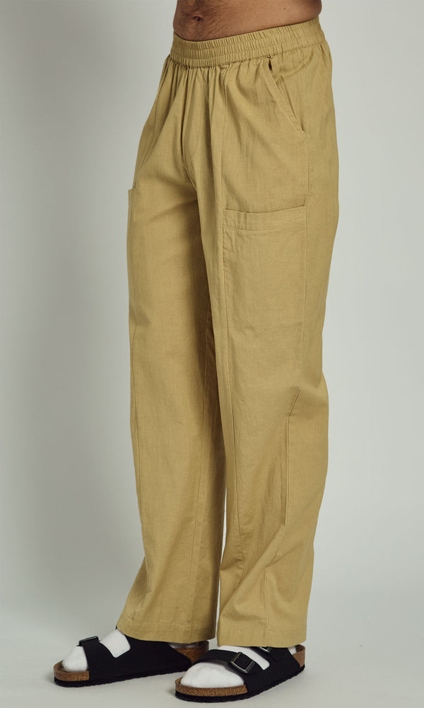 native youth AZIEL LINEN WIDE LEG TROUSERS IN WASHED KHAKI