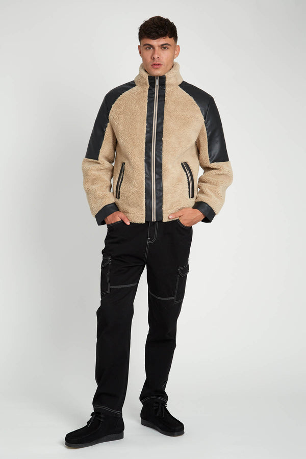Native Youth BLAKE SHERPA JACKET WITH VEGAN LEATHER TRIM