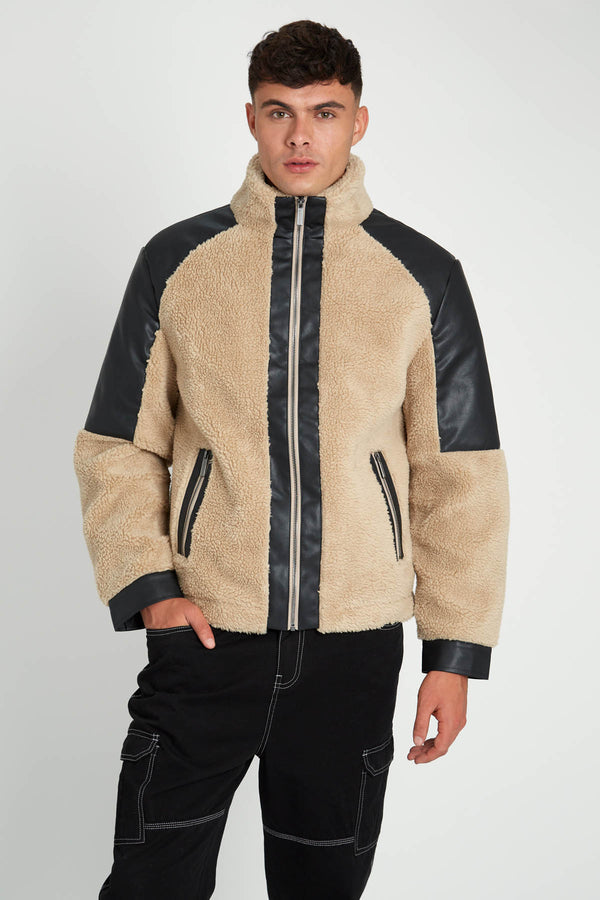 Native Youth BLAKE SHERPA JACKET WITH VEGAN LEATHER TRIM