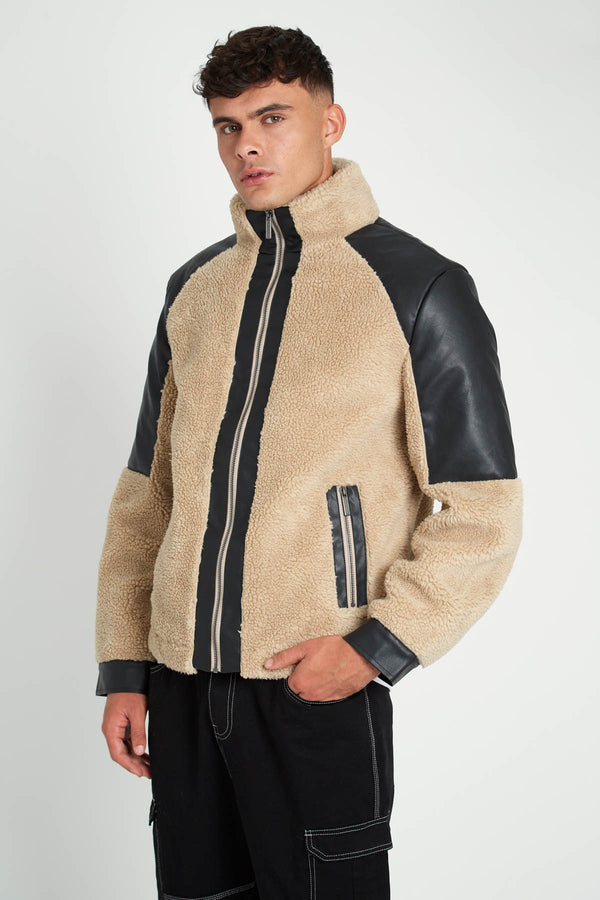 native youth BLAKE SHERPA JACKET WITH VEGAN LEATHER TRIM
