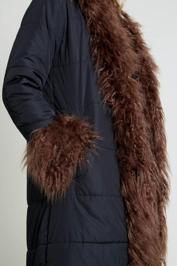 Native Youth BLAKELEY LONGLINE COCOON PUFFER WITH FAUX FUR TRIM