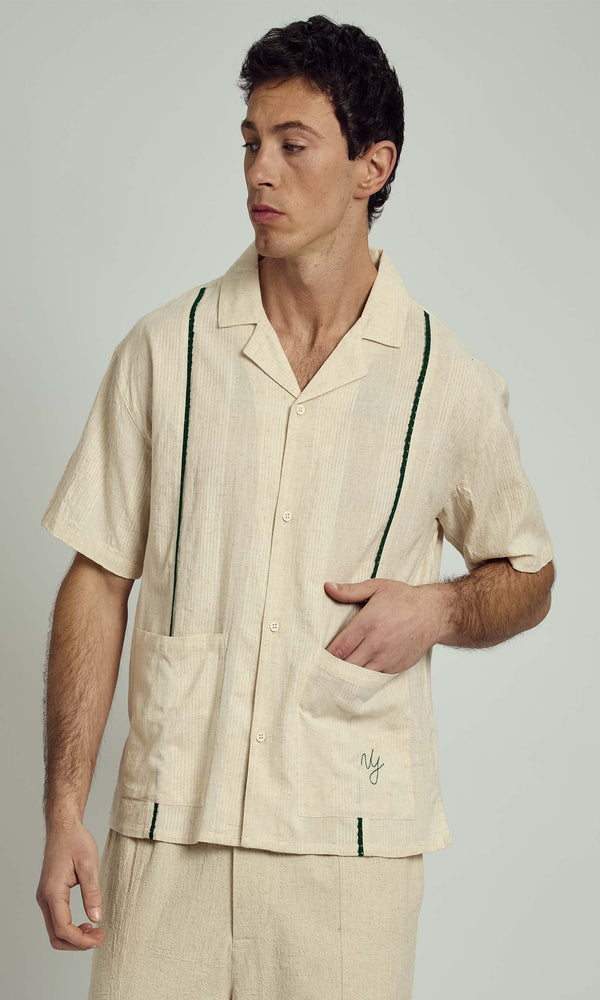 Native Youth BREAM TEXTURED BOXY SHIRT IN GREEN AND STONE