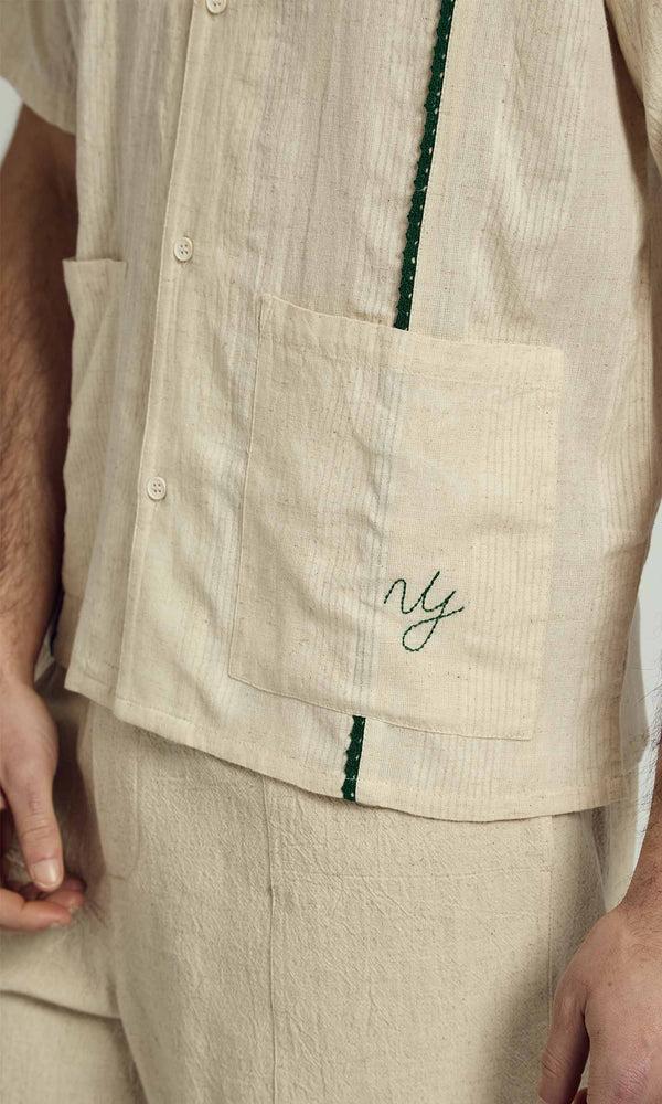 Native Youth BREAM TEXTURED BOXY SHIRT IN GREEN AND STONE