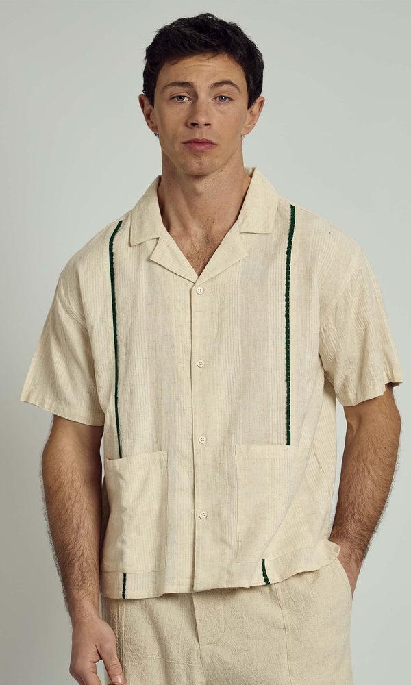 native youth BREAM TEXTURED BOXY SHIRT IN GREEN AND STONE