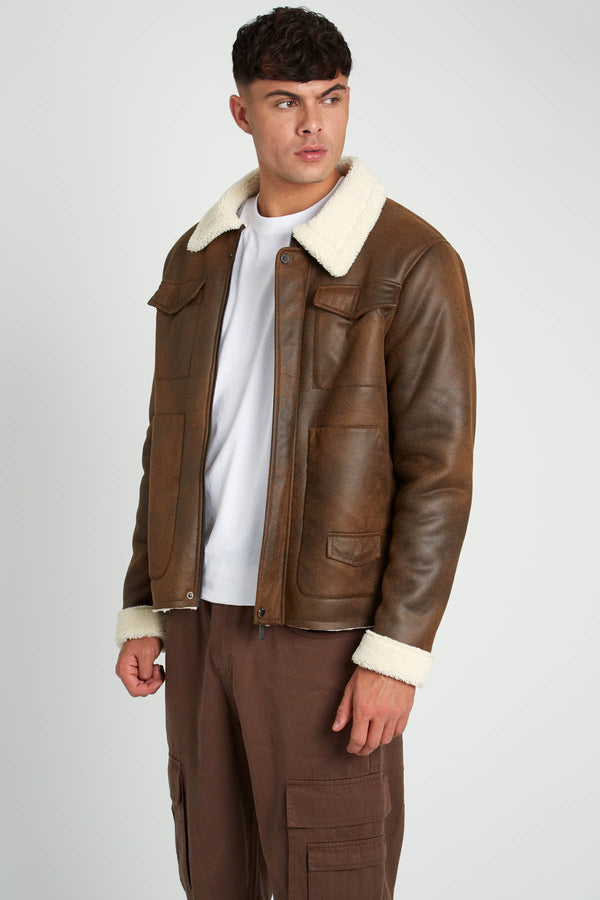 Native Youth CABOT VINTAGE EFFECT FAUX SHEARLING JACKET
