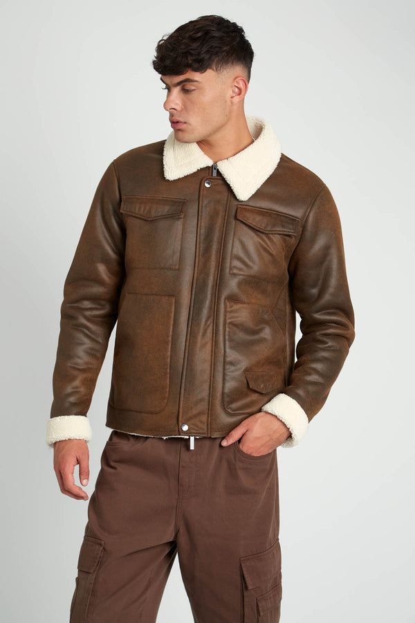 native youth CABOT VINTAGE EFFECT FAUX SHEARLING JACKET